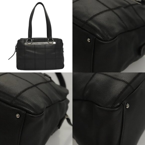 CHANEL Choco Bar Line Shoulder Bag Calf Skin Black CC Auth 117397 - Picture 15 of 15